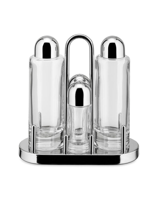 Alessi Condiment set: oil, vinegar, salt and pepper