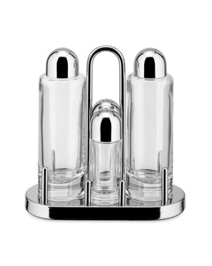 Alessi Condiment set: oil, vinegar, salt and pepper